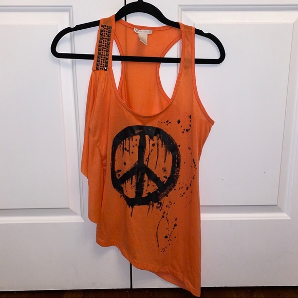 Connection 18 Orange Peace Sign Asymmetrical Top - Picture 1 of 5